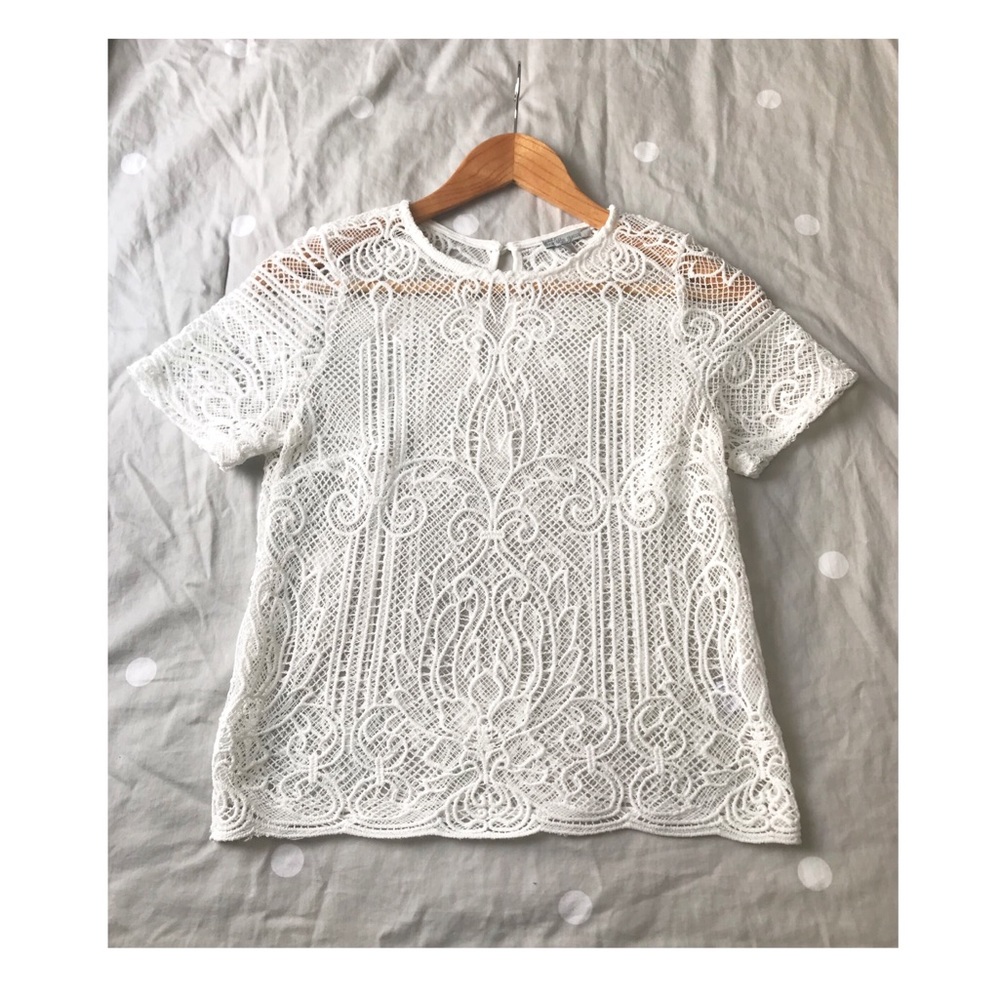 ✨ Beautiful White Detailed Sheer Baroque Top
